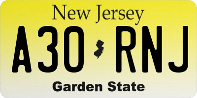 NJ license plate A30RNJ
