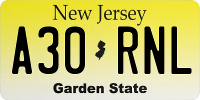 NJ license plate A30RNL