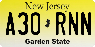 NJ license plate A30RNN
