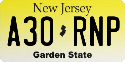 NJ license plate A30RNP