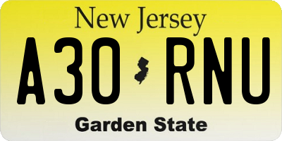 NJ license plate A30RNU