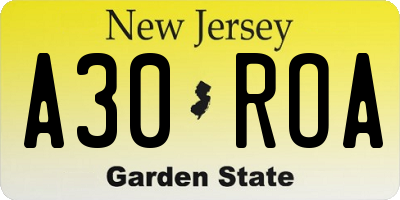 NJ license plate A30ROA