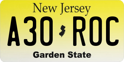 NJ license plate A30ROC