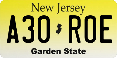 NJ license plate A30ROE