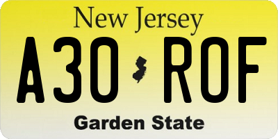 NJ license plate A30ROF