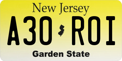 NJ license plate A30ROI