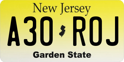 NJ license plate A30ROJ