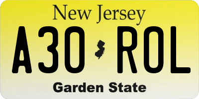 NJ license plate A30ROL