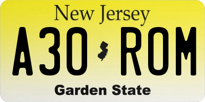 NJ license plate A30ROM