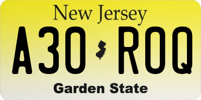 NJ license plate A30ROQ