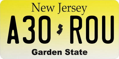 NJ license plate A30ROU