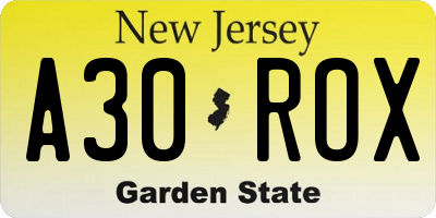 NJ license plate A30ROX