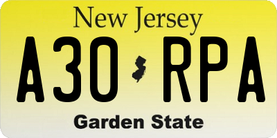 NJ license plate A30RPA