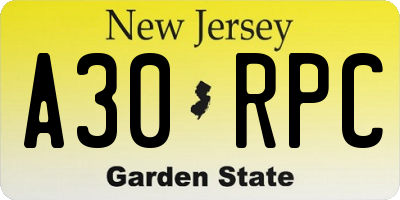 NJ license plate A30RPC
