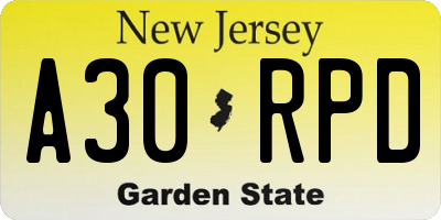 NJ license plate A30RPD