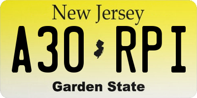 NJ license plate A30RPI