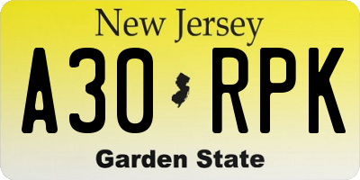 NJ license plate A30RPK