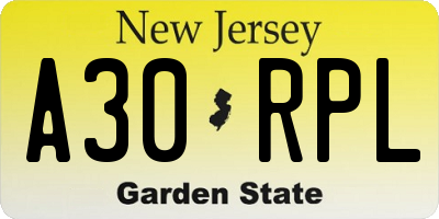 NJ license plate A30RPL
