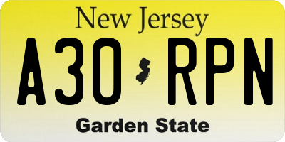 NJ license plate A30RPN