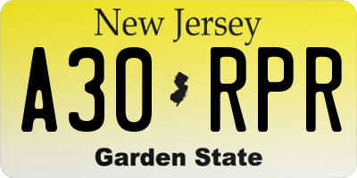 NJ license plate A30RPR