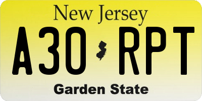 NJ license plate A30RPT