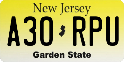 NJ license plate A30RPU