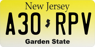 NJ license plate A30RPV