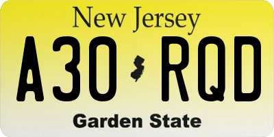 NJ license plate A30RQD
