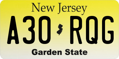NJ license plate A30RQG