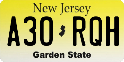NJ license plate A30RQH