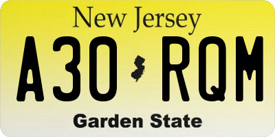 NJ license plate A30RQM