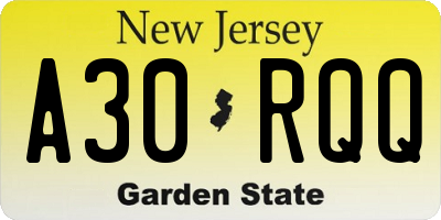 NJ license plate A30RQQ