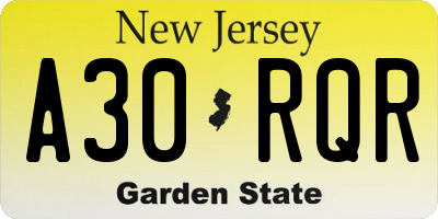 NJ license plate A30RQR