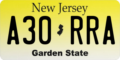 NJ license plate A30RRA