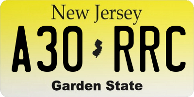 NJ license plate A30RRC