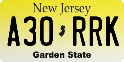 NJ license plate A30RRK