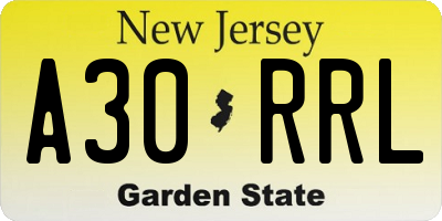 NJ license plate A30RRL