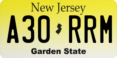 NJ license plate A30RRM