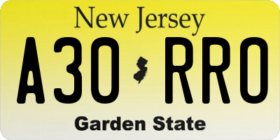 NJ license plate A30RRO