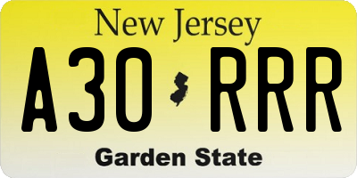NJ license plate A30RRR