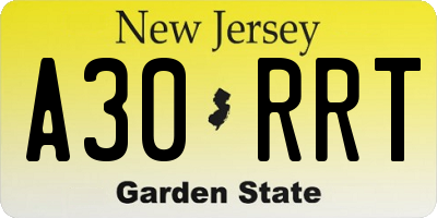 NJ license plate A30RRT