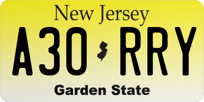 NJ license plate A30RRY