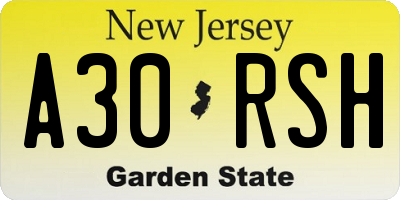 NJ license plate A30RSH