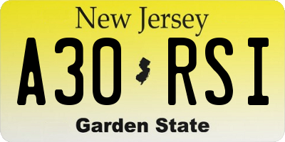 NJ license plate A30RSI