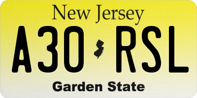 NJ license plate A30RSL