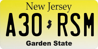 NJ license plate A30RSM