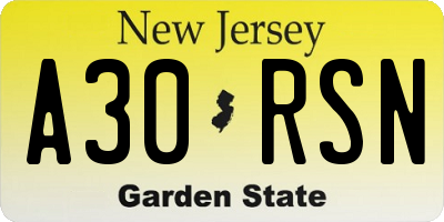 NJ license plate A30RSN