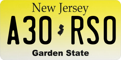 NJ license plate A30RSO