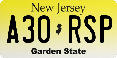 NJ license plate A30RSP
