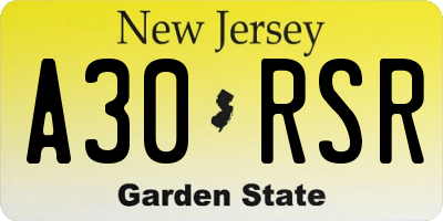 NJ license plate A30RSR